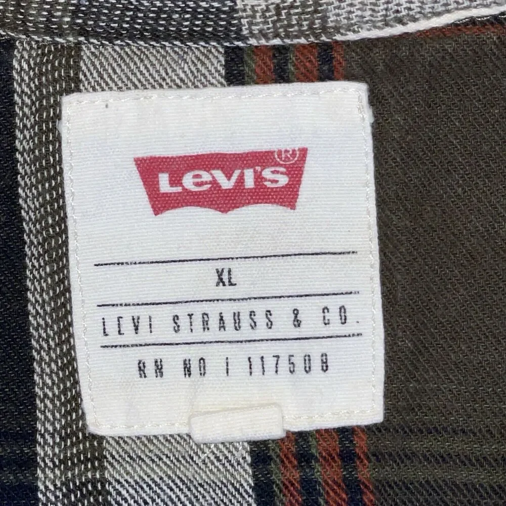 Levi’s Strauss & Co. Jeanswear Plaid Long Sleeve Shirt Mens XL OLIVE GREEN WHITE